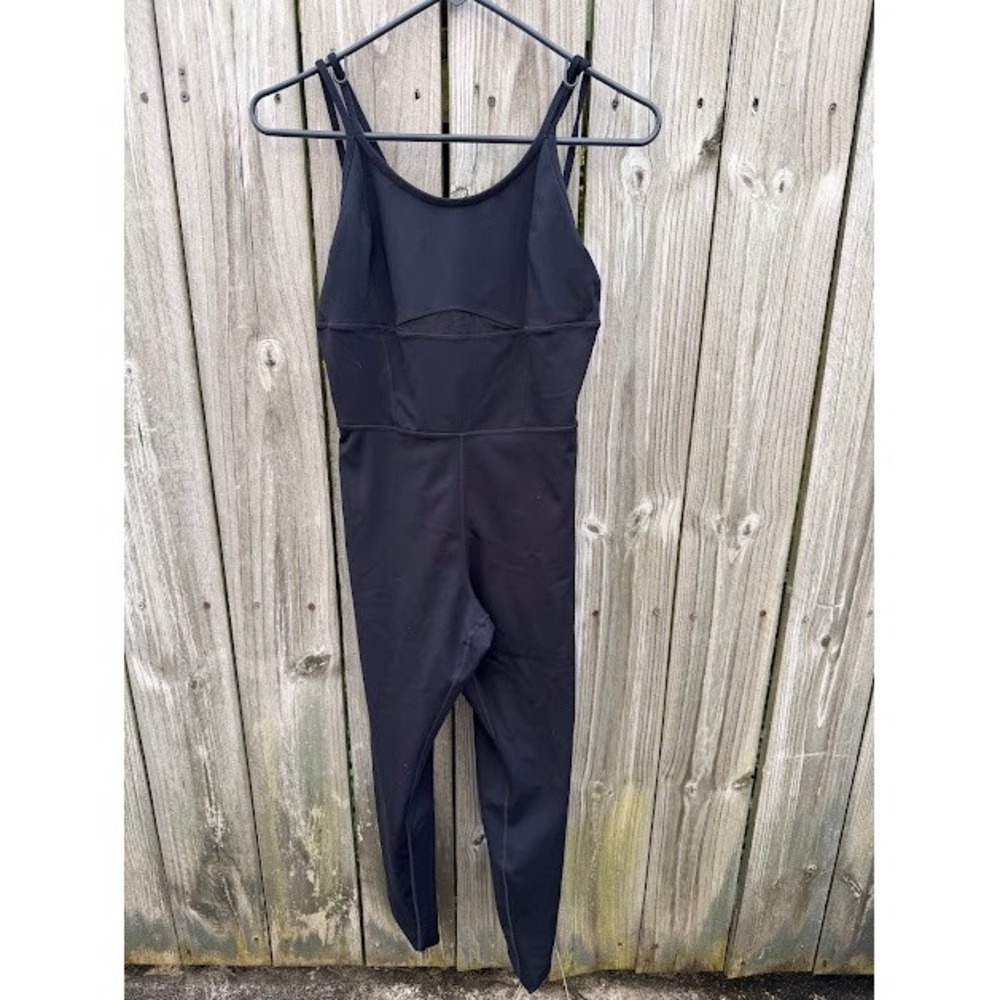 Athleisure Yoga Gym Lovesoft Jumpsuit Medium Black Strappy Cutout Activewear